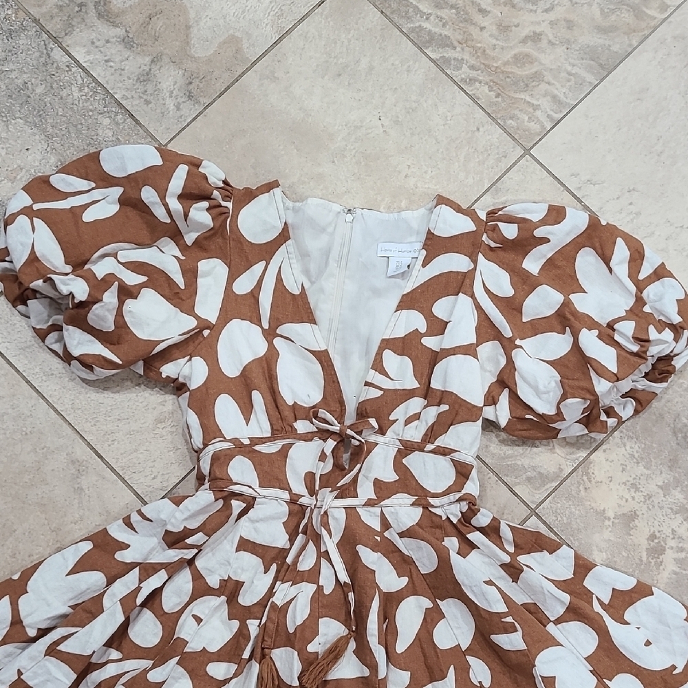 House of Harlow 1960 Brown & White Floral Puff-Sleeve Dress for Women - Picture 8 of 16